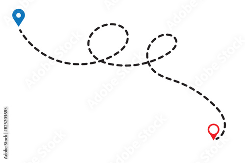 Route icon - two points with dotted path and location pin. Route location icon two pin sign and dotted line. Travel vector icon. Travel from start point and dotted line. vector illustration.