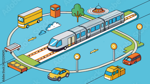 A smoothly running public transportation system with properly maintained vehicles and a timely schedule is an example of effective management of a. Cartoon Vector.