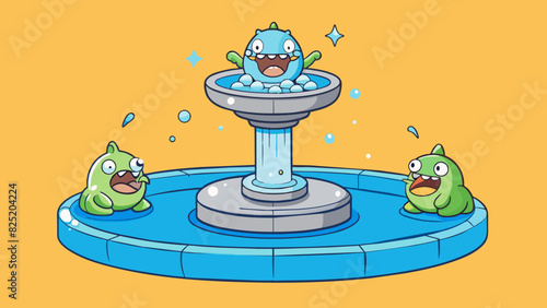 A sparkling fountain with water spouting from the mouths of sculpted animals rumored to grant wishes to whoever throws a coin into it.. Cartoon Vector. photo
