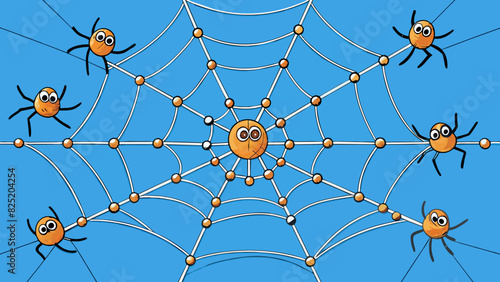 A spiderweb with multiple strands connecting to different anchor points allowing the spider to access different points on the web. Characteristics. Cartoon Vector.