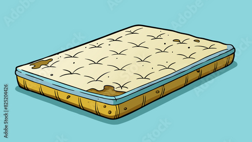 A stained and thread mattress resting on the floor.. Cartoon Vector.