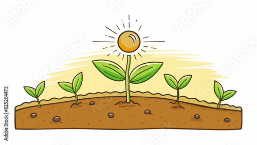 A state of growth The object is a small seedling sprouting from the ground with tiny leaves and a thin stem reaching towards the sun. The soil around. Cartoon Vector.