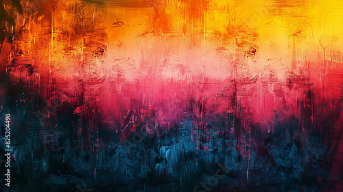 A dynamic abstract scene depicting the intense colors of a sunset, with bold brushstrokes and gradient transitions.