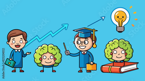 A students intelligence increasing over time as they absorb and retain more knowledge their curiosity and critical thinking skills growing.. Cartoon Vector.