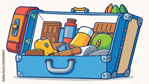 A suitcase that is packed and ready to go on a trip but still able to close without any forceful zipping or squishing. All the necessary items have. Cartoon Vector.