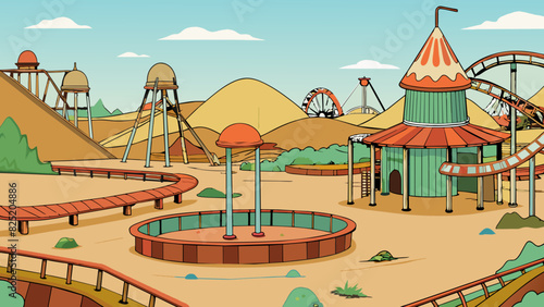 As we ventured further into the deserted amut park the once colorful and lively attractions now appeared abandoned and covered in layers of rust and. Cartoon Vector.