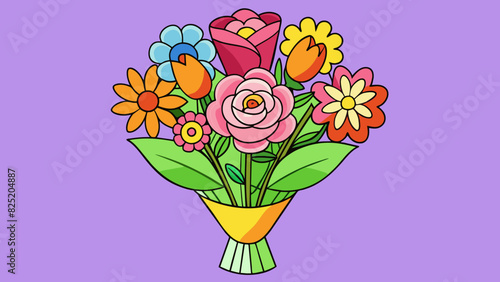 A sweetsmelling bouquet of flowers each petal vibrant in color and delicately arranged to create a stunning visual display.. Cartoon Vector.