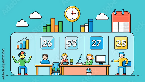 A table listing the number of hours spent on different activities during the day such as work leisure and sleep.. Cartoon Vector.