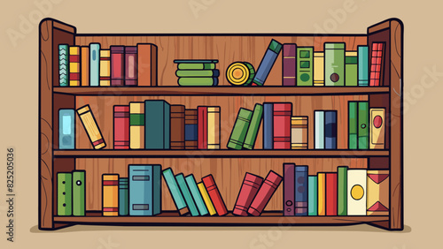 A sy wooden bookshelf filled with books neatly arranged by genre and ready to transport readers to new worlds and adventures.. Cartoon Vector.