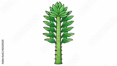 A tall leafy plant This object has a long slender stem and multiple branches covered in large green leaves. It needs sunlight and water to survive and. Cartoon Vector.