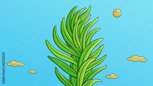 A tall green plant sways in the breeze its leaves rustling and glistening in the sunlight.. Cartoon Vector.