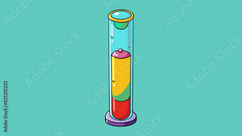 A tall narrow object that is made of glass and has a pointed top. It is filled with colorful liquid and has a small opening at the bottom.. Cartoon Vector.