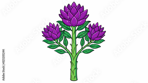 A tall leafy plant with thick woody stems and vibrant purple blooms. The petals are velvety and emit a sweet fragrance.. Cartoon Vector.