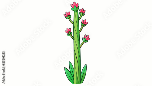 A tall slender plant with vibrant green leaves and delicate pink flowers.. Cartoon Vector.