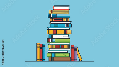 A tall stack of books on a bookshelf reaching almost to the ceiling can be described as much literature.. Cartoon Vector.