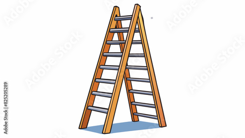 A tall sy ladder with rungs made of wooden planks and a metal frame perfect for helping people reach high places.. Cartoon Vector. photo