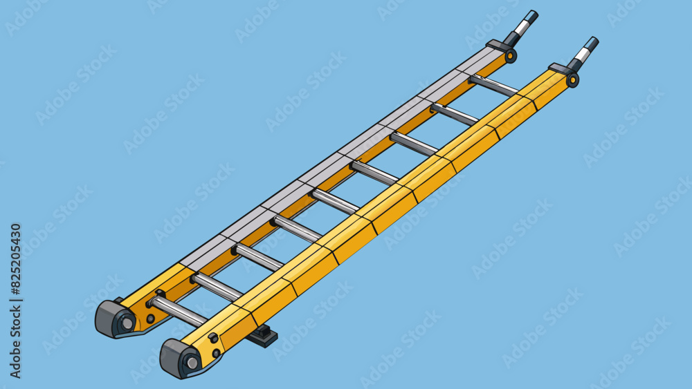 A telescopic ladder fully extended to its maximum height displaying its adjustable and elongated features.. Cartoon Vector. A telescopic ladder fully extended to its maximum height displaying its adjustable and elongated features.. Cartoon Vector.