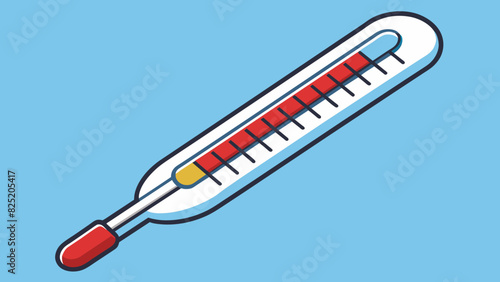 A thermometer is a measuring device used to determine temperature and is often made of glass or metal. It can measure both high and low temperatures. Cartoon Vector.