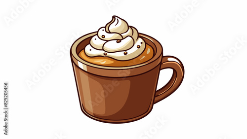 A thick creamy mug of hot chocolate topped with a generous dollop of fluffy whipped cream and sprinkled with mini marshmallows. The rich chocolatey. Cartoon Vector.