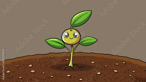 A tiny seed planted in dark rich soil representing the trust in the unseen process of growth and development.. Cartoon Vector.