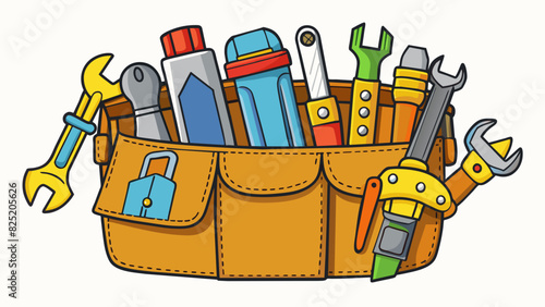 A tool belt filled with various tools ready to fix any problem. Cartoon Vector.