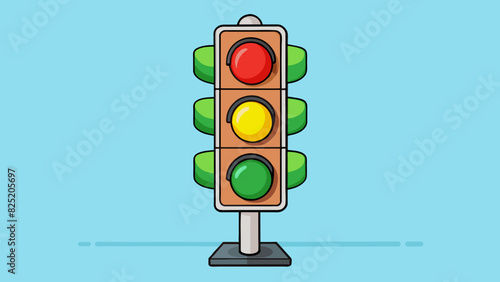 A traffic signal with a green light on top a yellow light in the middle and a red light on the bottom indicating the right direction to proceed.. Cartoon Vector.