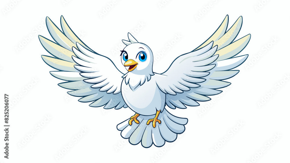 Fototapeta premium A white dove The feathers are a bright and luminous shade of white symbolizing peace purity and innocence.. Cartoon Vector.