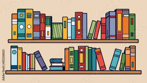 A wellarranged bookshelf with books sorted by size and genre and bookends keeping them upright.. Cartoon Vector.