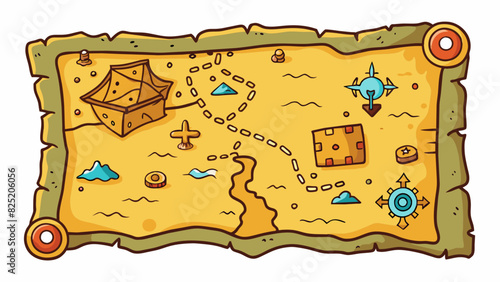 A weathered map with faded ink lines and mysterious symbols marking uncharted territories and hidden treasures waiting to be discovered.. Cartoon Vector.