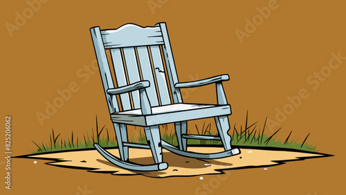 A weathered wooden rocking chair its white paint chipping and revealing the natural wood beneath telling the story of many years spent on a front. Cartoon Vector.