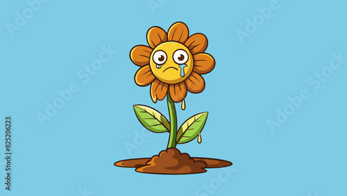 A wilted flower with droopy petals and brown edges unable to thrive in its environment.. Cartoon Vector.