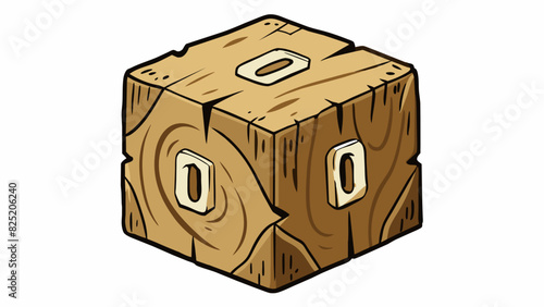 A wooden cube with faded numbers carved into each side. The edges are worn and chipped from years of use and the faint smell of cedar lingers around. Cartoon Vector.