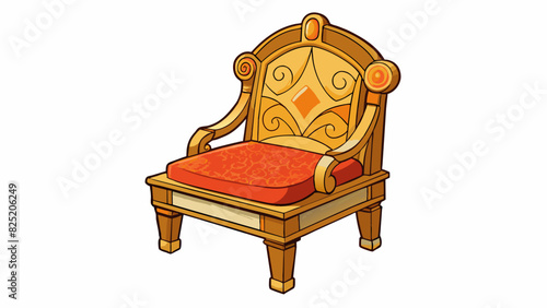 A wooden chair with intricate carvings along the legs and a plush cushion on the seat giving it both a functional and decorative purpose.. Cartoon Vector.