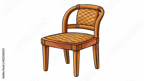 A wooden chair with a curved backrest and four sy legs. The seat is made of woven fibers and the entire chair has a glossy dark finish.. Cartoon Vector.