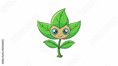 A young tender leaf freshly sprouted with a slim stem and a vibrant emerald coloring promising new life in a garden.. Cartoon Vector.