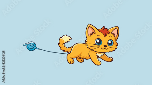 A young kitten its soft fur still fluffy and untamed chasing after a piece of string with boundless energy.. Cartoon Vector.
