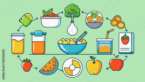 Characteristics Quick healthy practical fresh ingredients efficient.. Cartoon Vector.