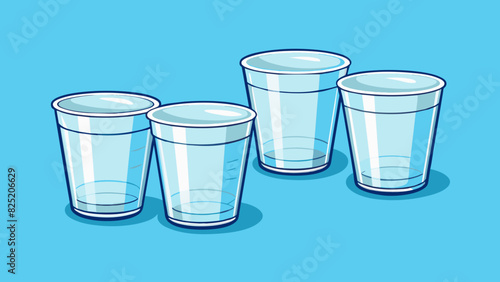 Clearly is a set of clear acrylic cups with a slight curvature and a thin rim. They are lightweight and easy to hold and are perfect for serving cold. Cartoon Vector.