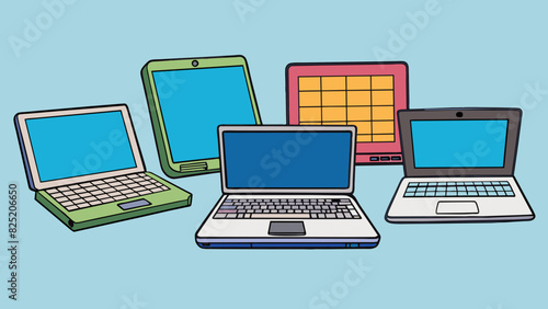 Class of laptops Laptops are portable electronic devices that are used for various tasks such as writing browsing the internet and multimedia usage.. Cartoon Vector.