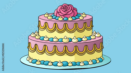 Commission for a personalized cake A decadent and intricately decorated cake with layers of moist sponge and rich frosting adorned with delicate. Cartoon Vector.