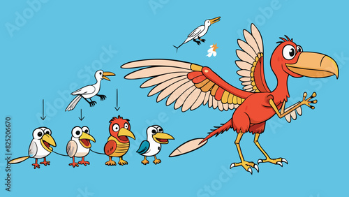 Class of birds Birds are warmed animals that have feathers wings and beaks. They have a lightweight and hollow bone structure that allows them to fly.. Cartoon Vector.
