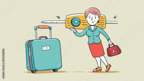 Determine the weight of a suitcase by lifting it with one hand and comparing it to a known weight. The heaviness and compactness suggest that it may. Cartoon Vector.