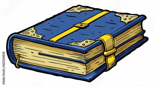 Due is a thick hardcover book with a wornout spine and frayed edges. Its cover is made of deep blue leather and has faded gold letters embossed on it.. Cartoon Vector.