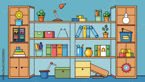 Each item has its designated spot and the overall appearance is neat and systematic.. Cartoon Vector.