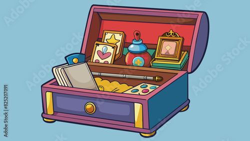 Hidden Gifts A small velvet box hidden at the back of a drawer filled with trinkets and mementos collected over the years. Each item holds a special. Cartoon Vector.