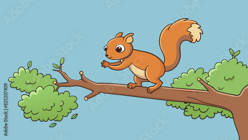 In a quiet forest a squirrel suddenly scurries up a tree and stops on a branch balancing perfectly on its tiny feet. Its moment is one of agility and. Cartoon Vector.