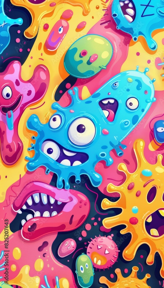 Vibrant Artistic Illustration of Germs in a School Setting - Mobile Wallpaper, Abstract Shapes, Bright Colors Vibrant Artistic Illustration of Germs in a School Setting - Mobile Wallpaper, Abstract Shapes, Bright Colors