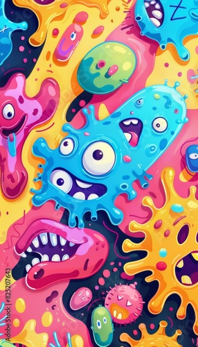 Vibrant Artistic Illustration of Germs in a School Setting - Mobile Wallpaper  Abstract Shapes  Bright Colors