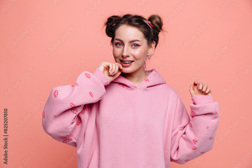 Blushing young woman have fun in studio Blushing young woman have fun in studio
