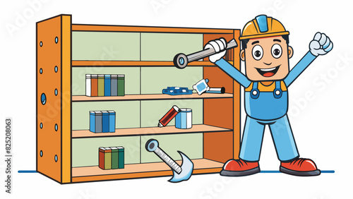 Make sure all screws are tightened and the bookshelf is sy.. Cartoon Vector.